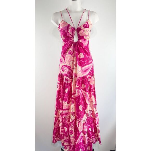 NEW Farm Rio Size Large Pink Tropical Groove Maxi Dress - Picture 4 of 8